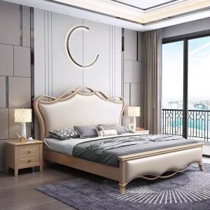 Custom Minimalist Curved Headboard Bed with Upholstery – Bulk Custom for Boutique Apartment & Mid-Range Hotels