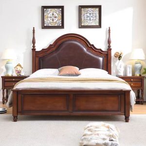 Custom Solid Wood Vintage Headboard Bed - Hotel & High-End Residential Project Furnishing