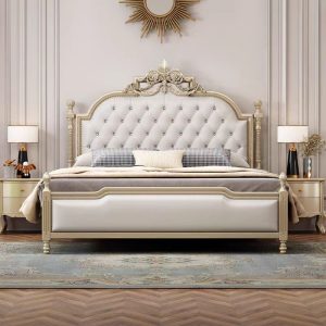 Custom European Carved Upholstered Bed – Bulk Order for Luxury Hotel & Clubhouse Projects