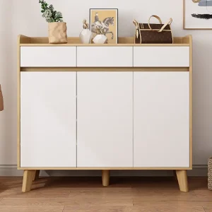 Wholesale 3 Door Shoe Cabinet Modern X12 in Oak and White Finish