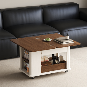 Coffee Table/Small Side Table - Extendable Wooden Coffee Table with Storage & Mobile Wheels (80/120cm × 45cm)