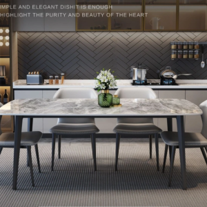 Dining Table- Minimalist Sintered Stone Dining Set with Slim Metal Legs (1.4/1.6/1.8m)